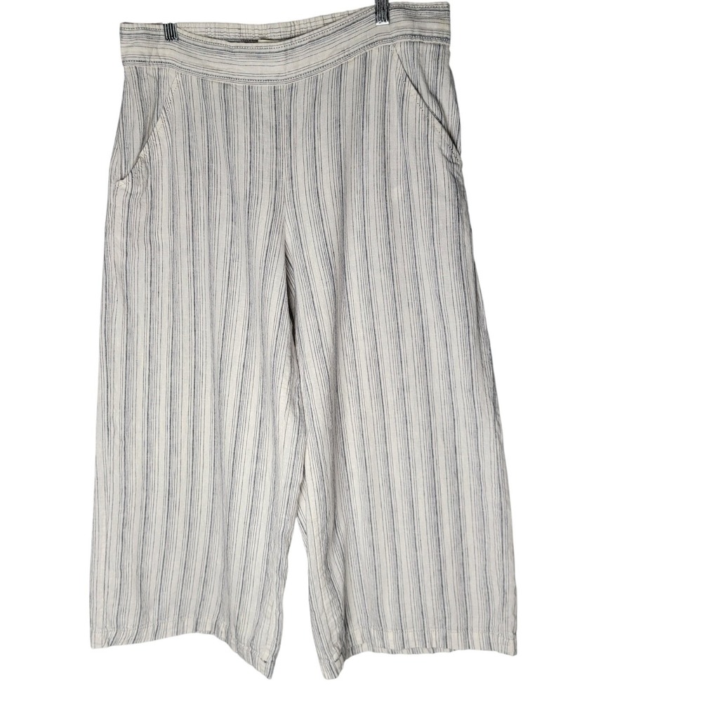 Linen Blend Wide Leg Pants XL Blue Stripe Pull On Relaxed‎ Fit Coastal Chic